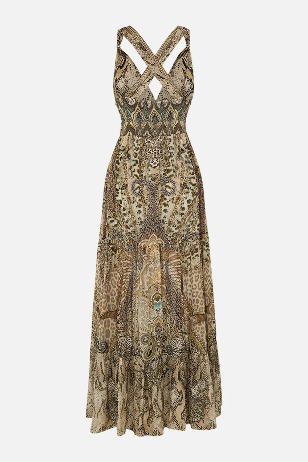 BEAD STRAP GATHERED PANEL DRESS THE THRONE ROOM