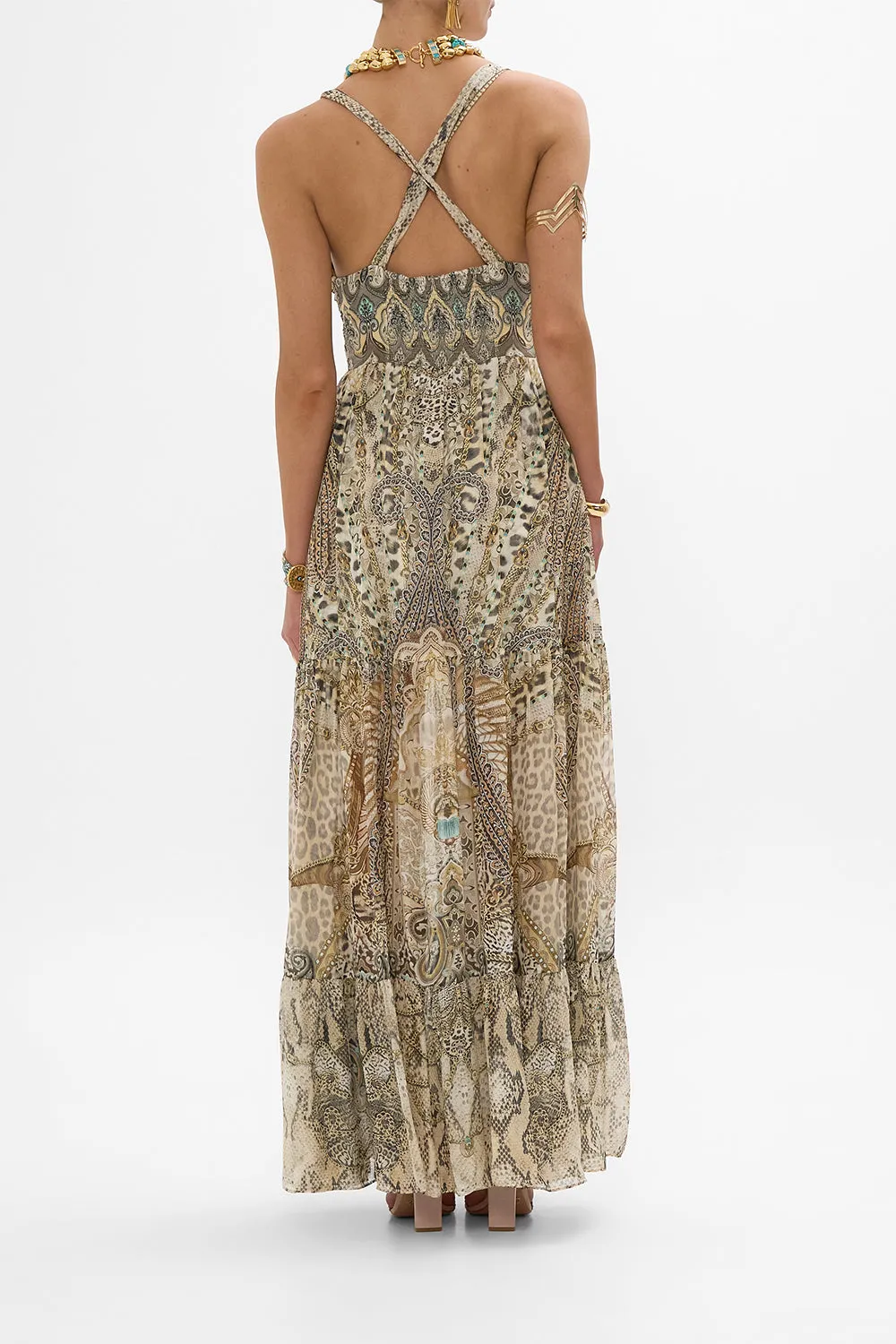 BEAD STRAP GATHERED PANEL DRESS THE THRONE ROOM