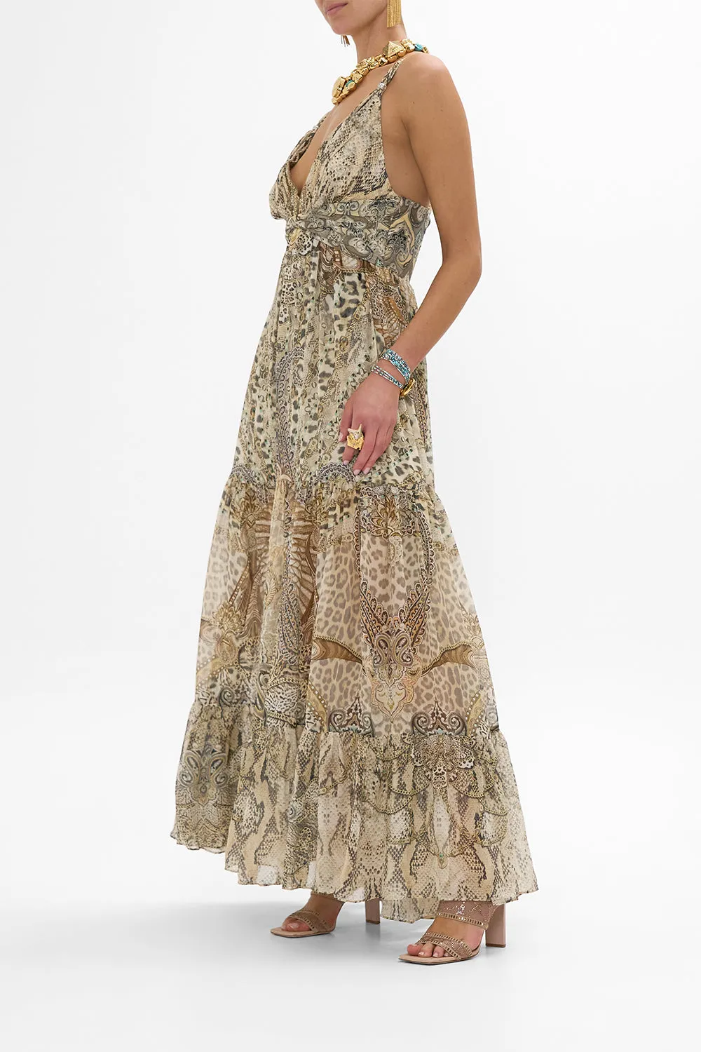 BEAD STRAP GATHERED PANEL DRESS THE THRONE ROOM