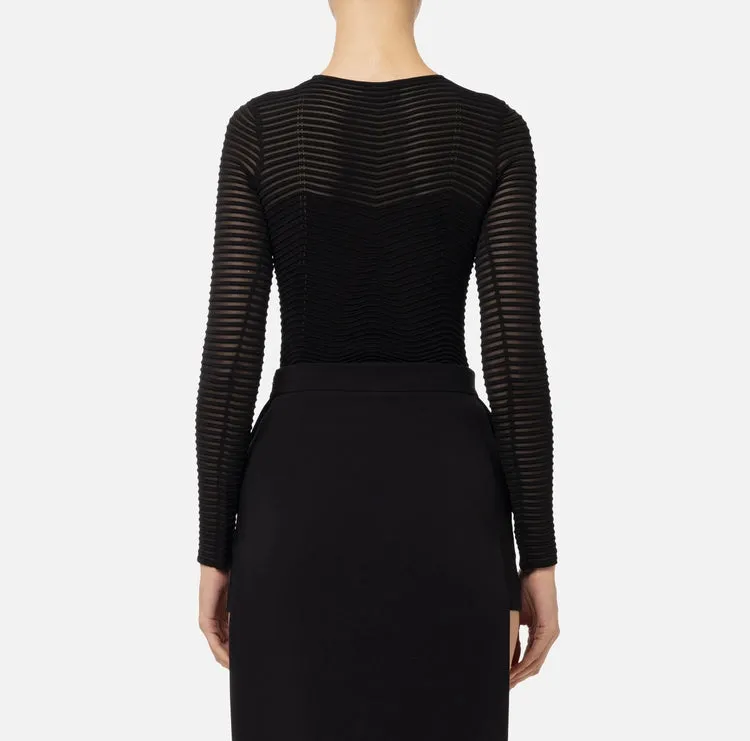 BK64B46E2 Bodysuit in viscose fabric with herringbone pattern