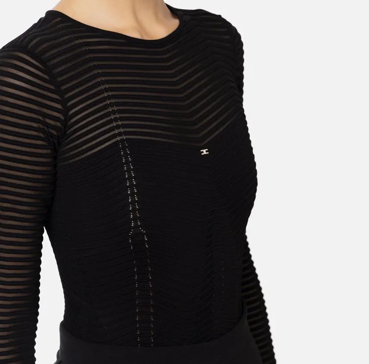 BK64B46E2 Bodysuit in viscose fabric with herringbone pattern
