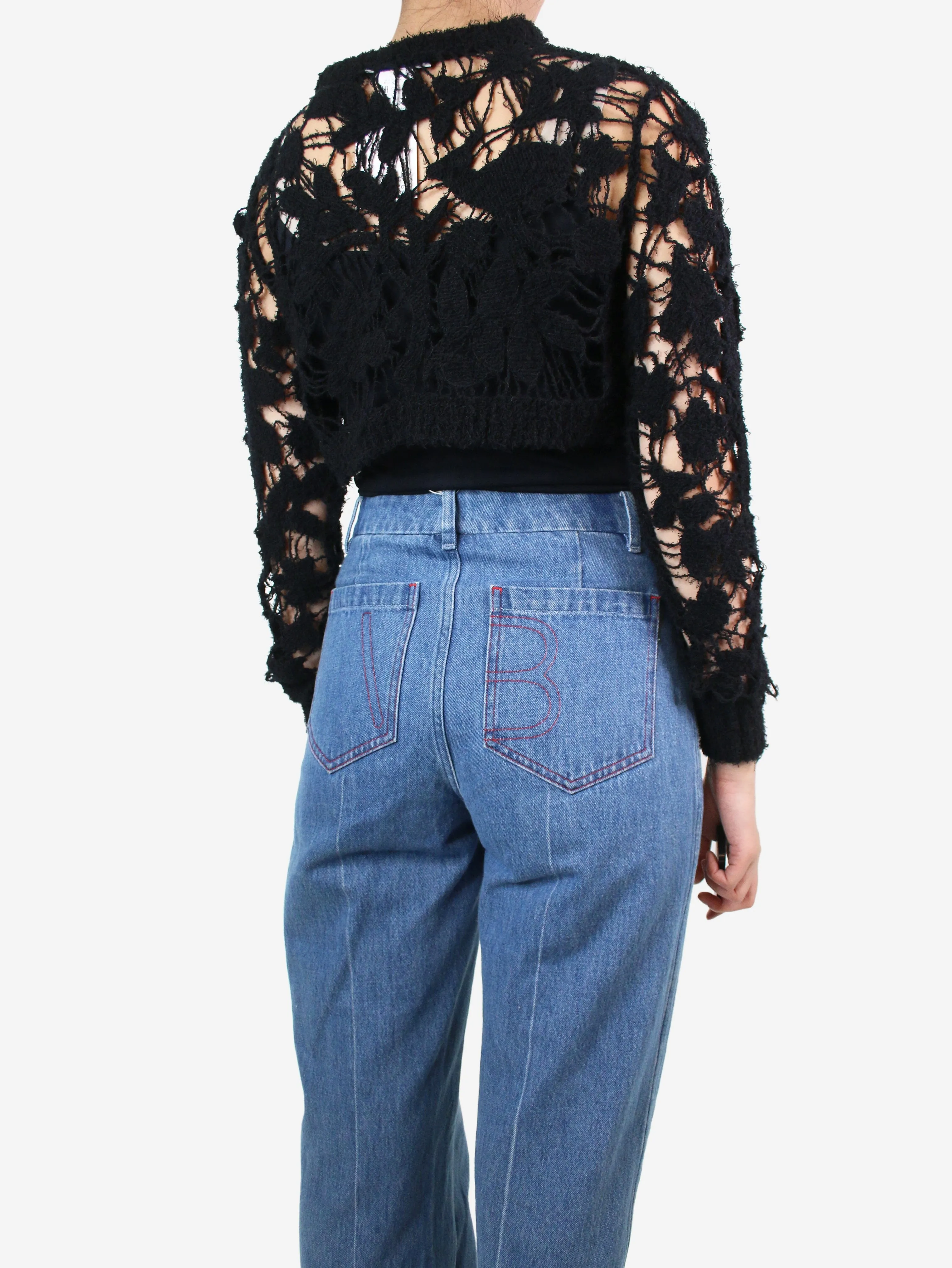 Black cropped crochet jumper - size UK 8