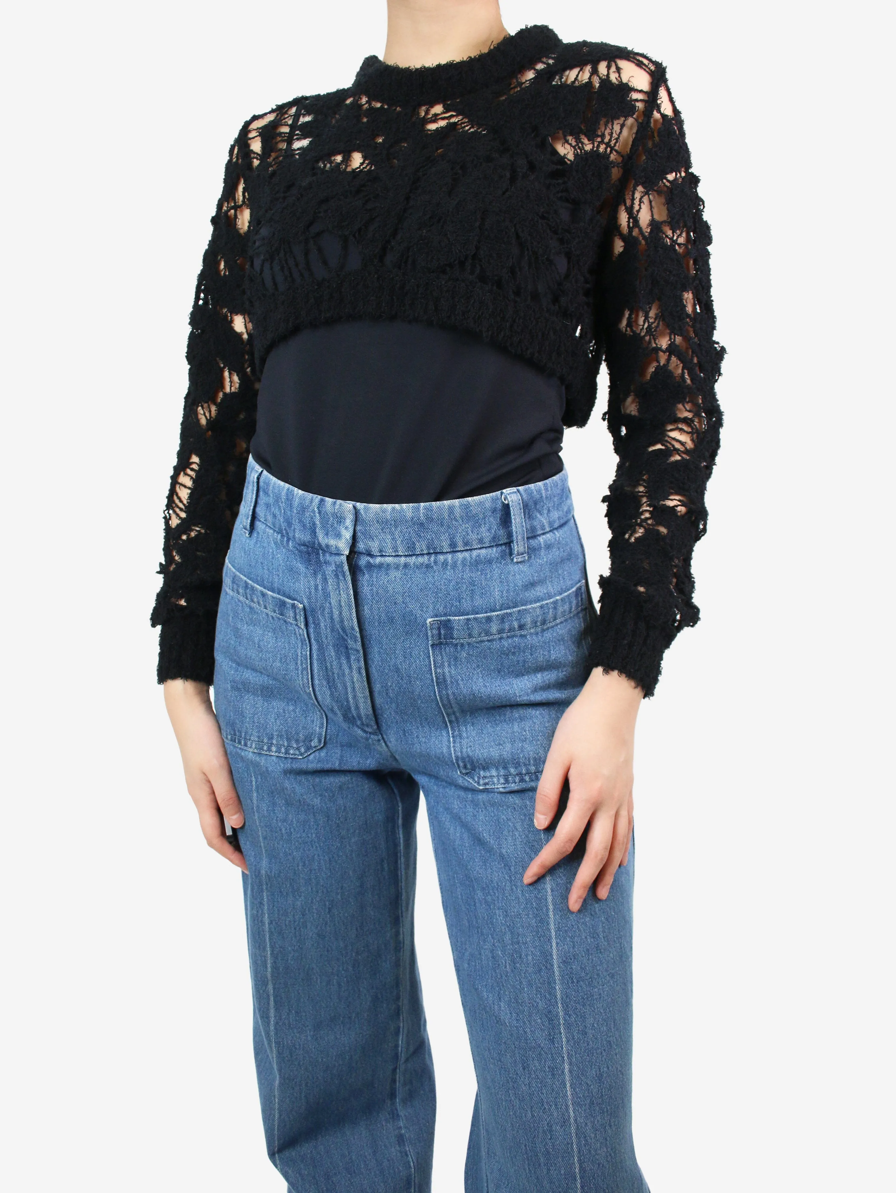 Black cropped crochet jumper - size UK 8