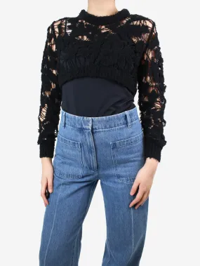 Black cropped crochet jumper - size UK 8