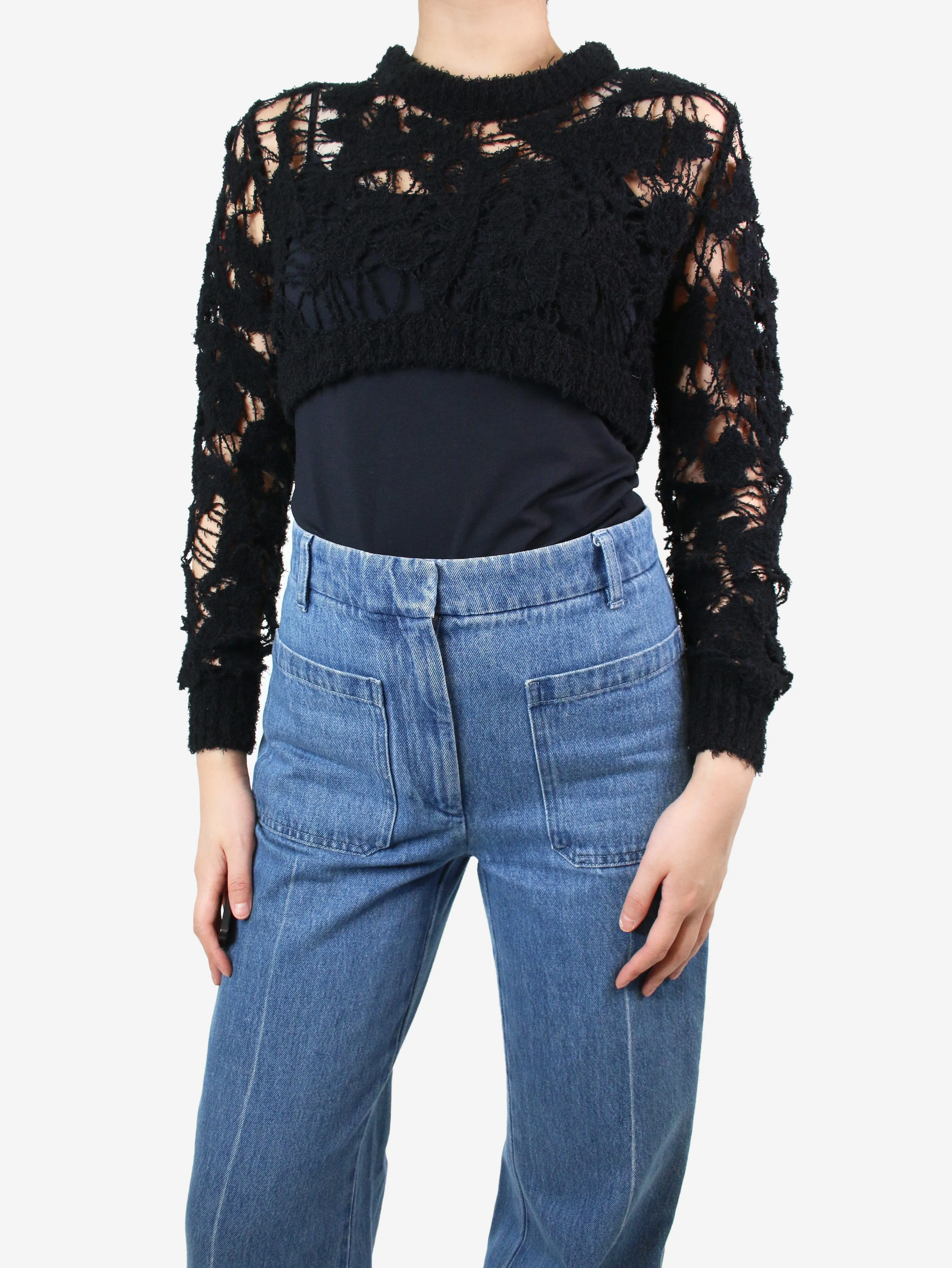 Black cropped crochet jumper - size UK 8