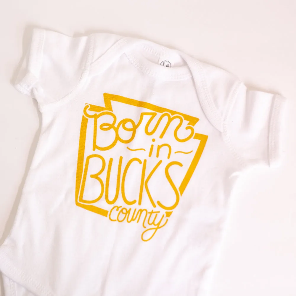 Bucks County baby shower gift, Doylestown baby bodysuit, New Hope baby tshirt, born in Bucks County baby gift