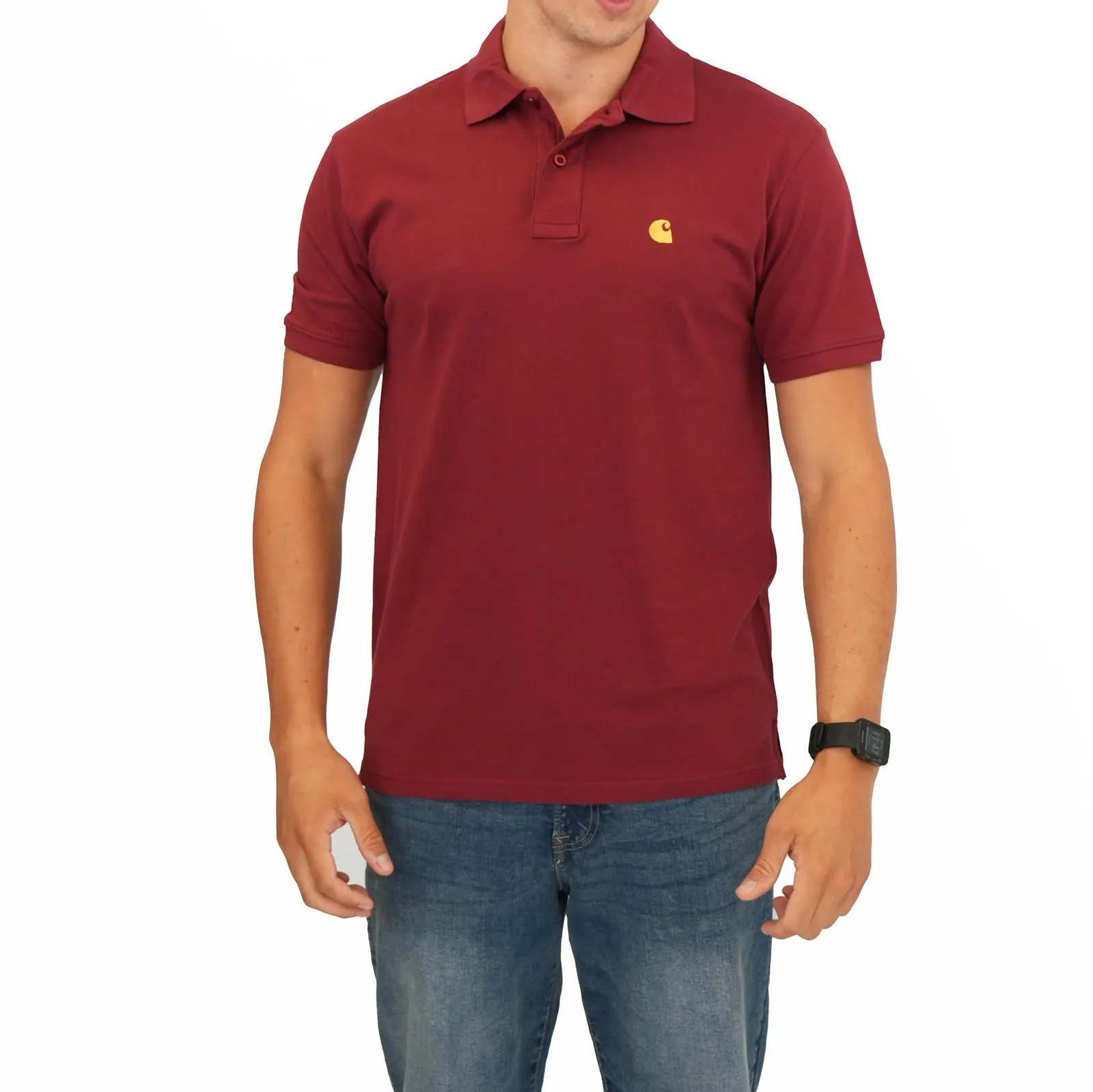 Carhartt Mens Polo Shirt Chase Pique Cotton Burgundy