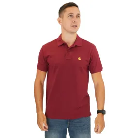 Carhartt Mens Polo Shirt Chase Pique Cotton Burgundy