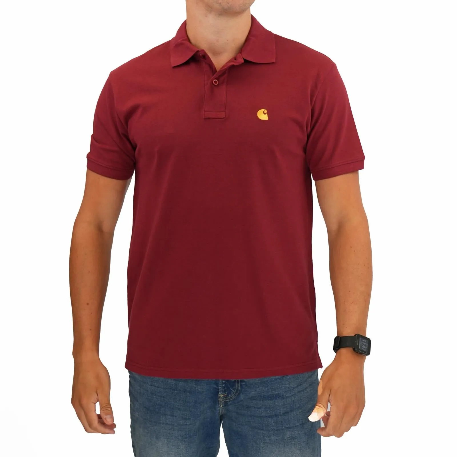 Carhartt Mens Polo Shirt Chase Pique Cotton Burgundy