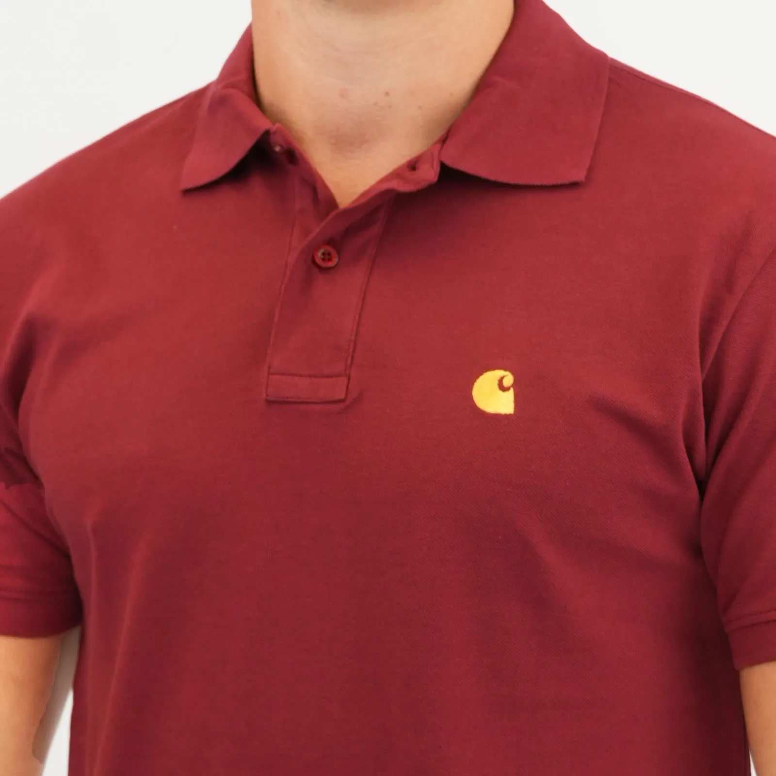 Carhartt Mens Polo Shirt Chase Pique Cotton Burgundy