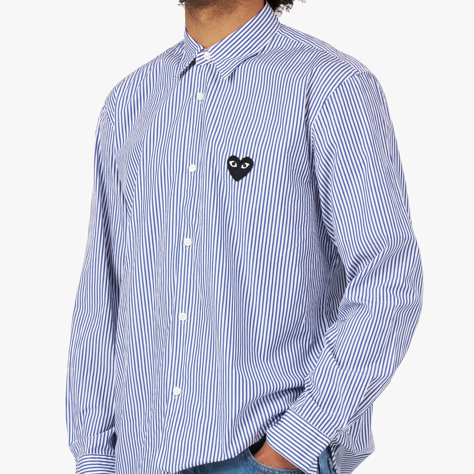 COMME des GARÇONS PLAY Striped Long Sleeve Shirt / Blue