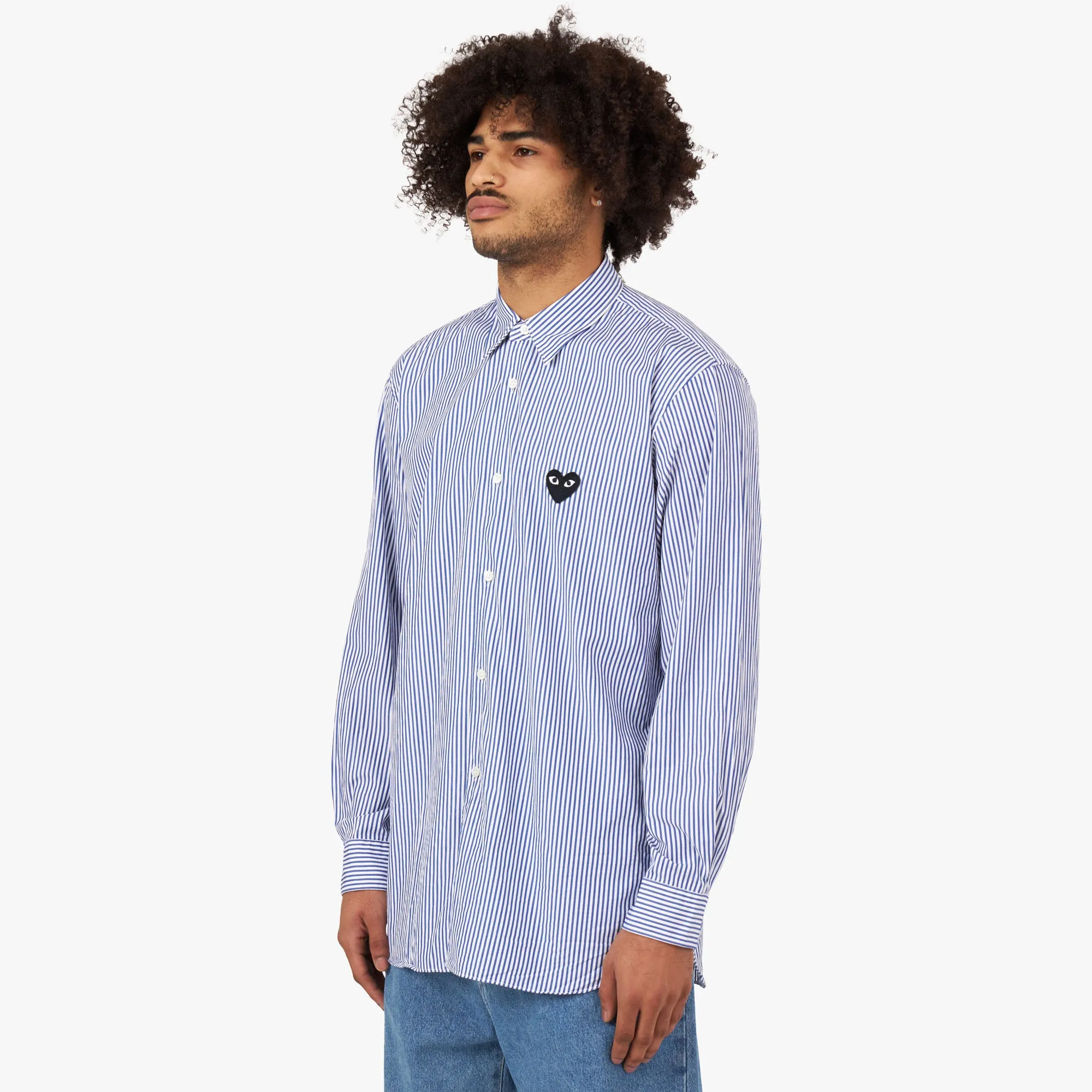 COMME des GARÇONS PLAY Striped Long Sleeve Shirt / Blue