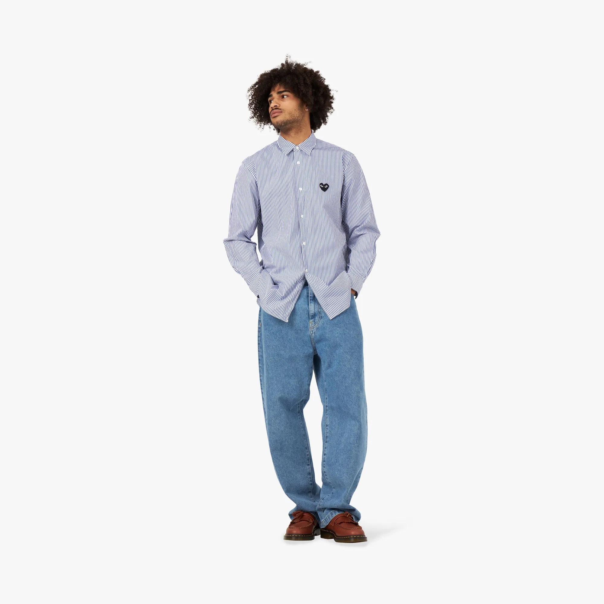 COMME des GARÇONS PLAY Striped Long Sleeve Shirt / Blue