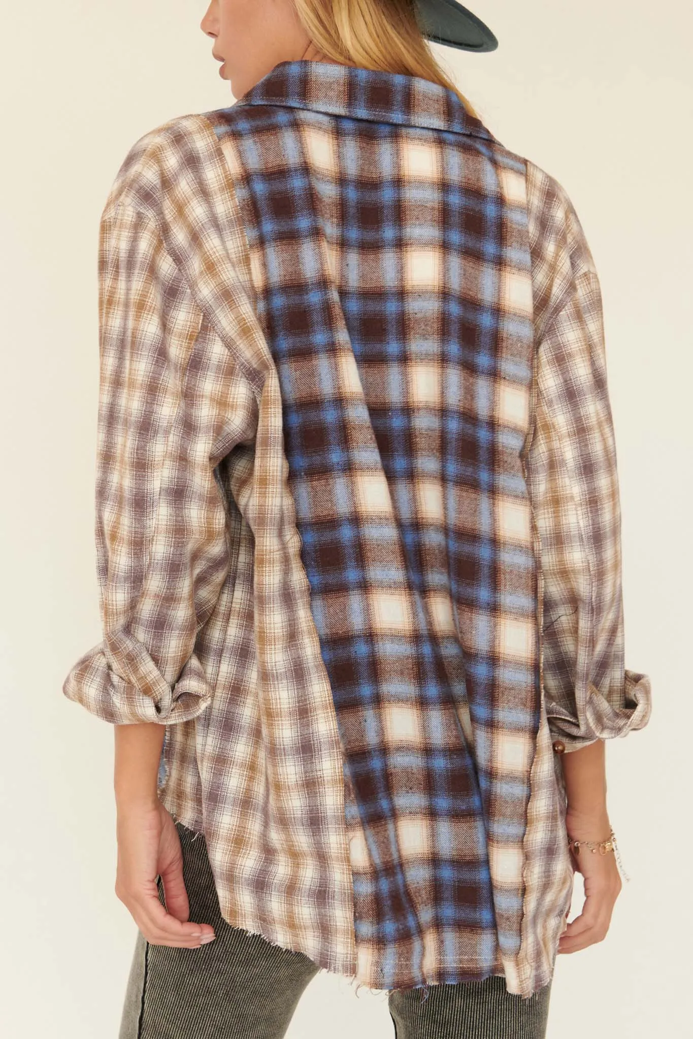 Down Home Colorblock Plaid Raw-Edge Shirt