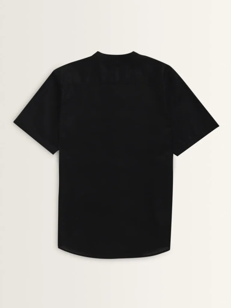 ETA Black Solid Resort-Fit Cotton Shirt
