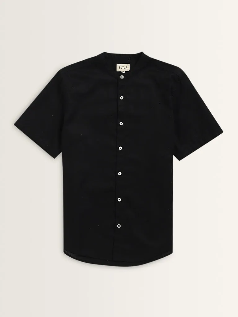 ETA Black Solid Resort-Fit Cotton Shirt