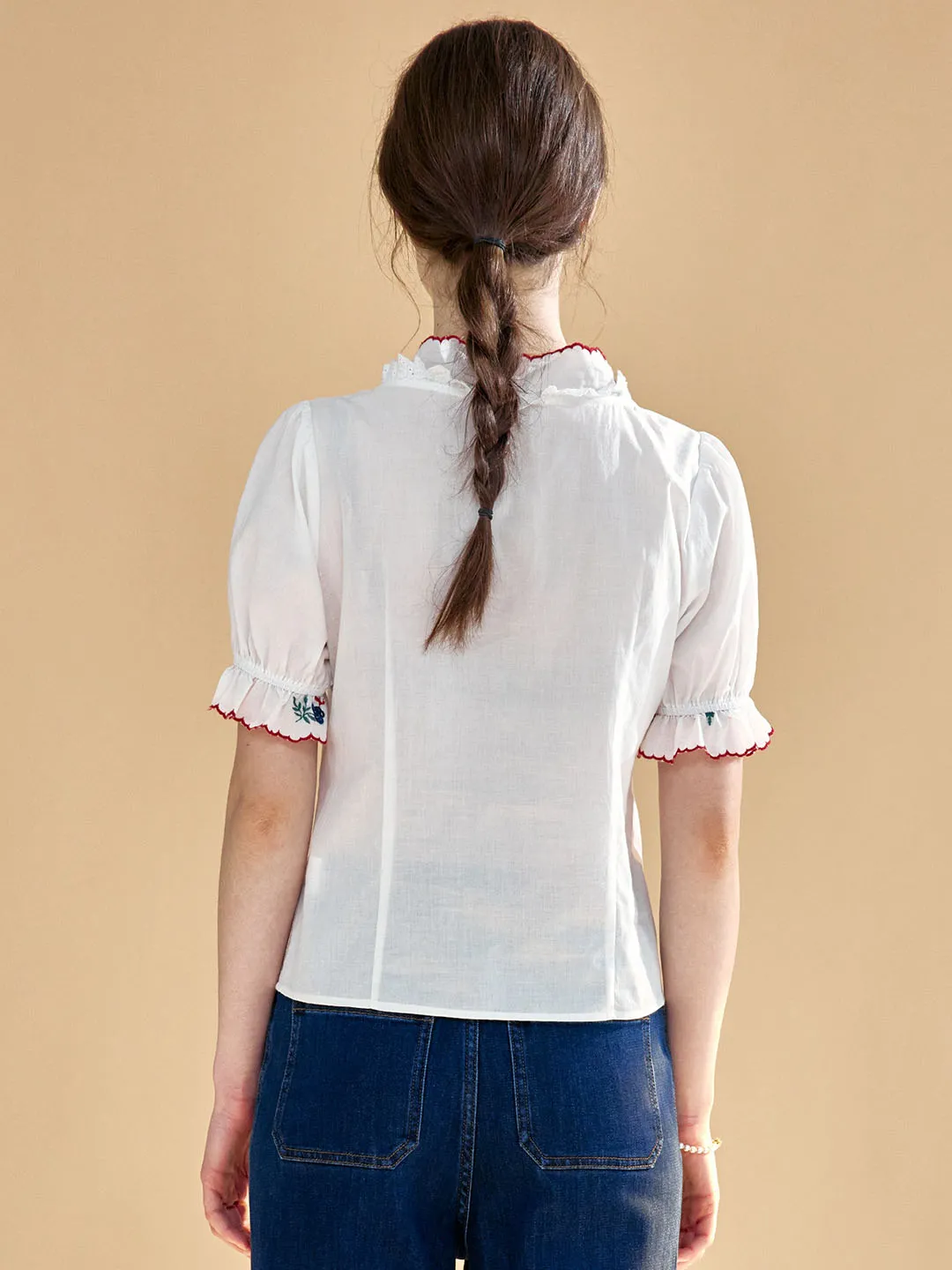 【Final Sale】Rivka Embroidered Lace Cotton White Blouse