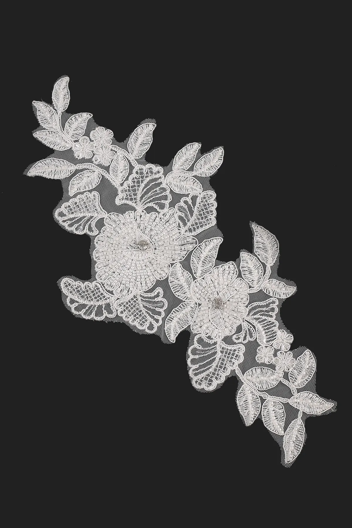 Floral Applique Embroidered Fabric Decoration Beaded Patch