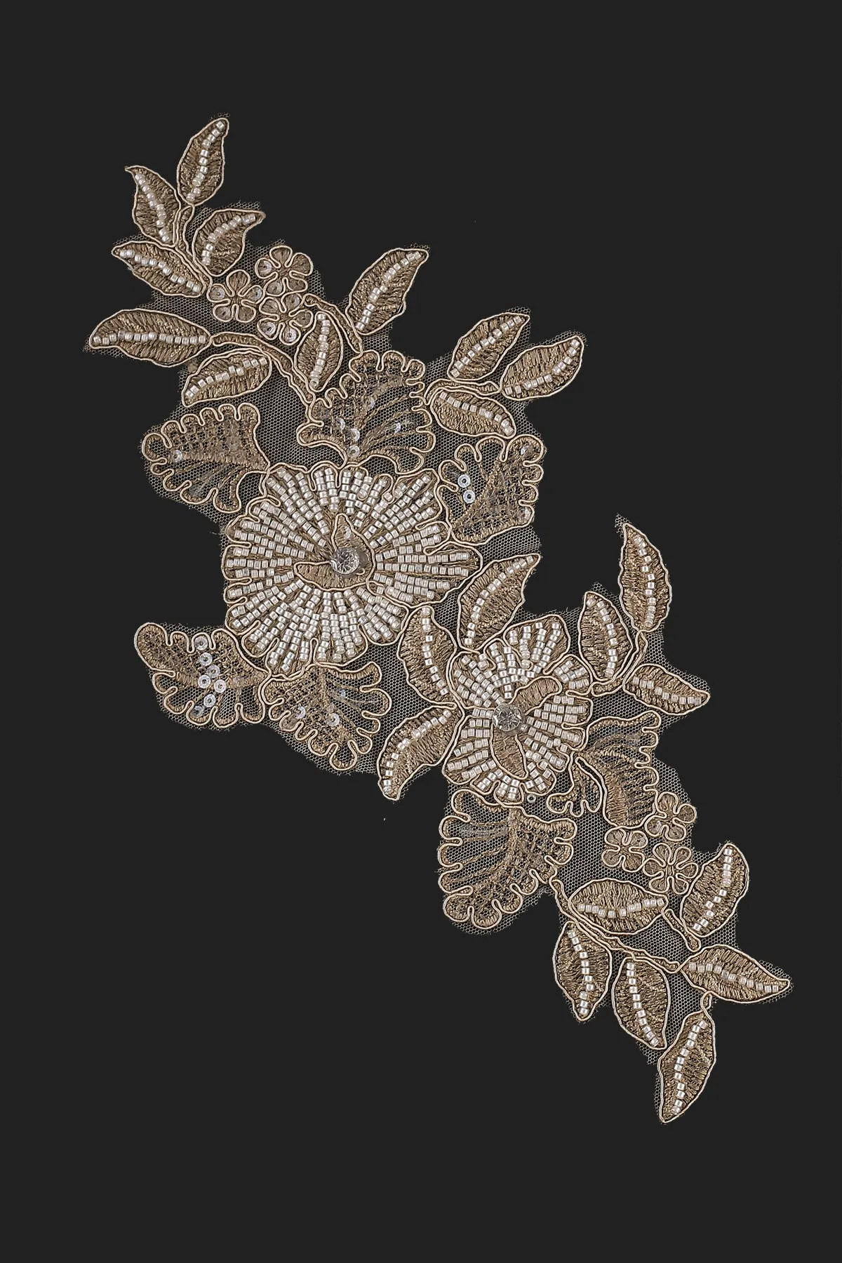 Floral Applique Embroidered Fabric Decoration Beaded Patch