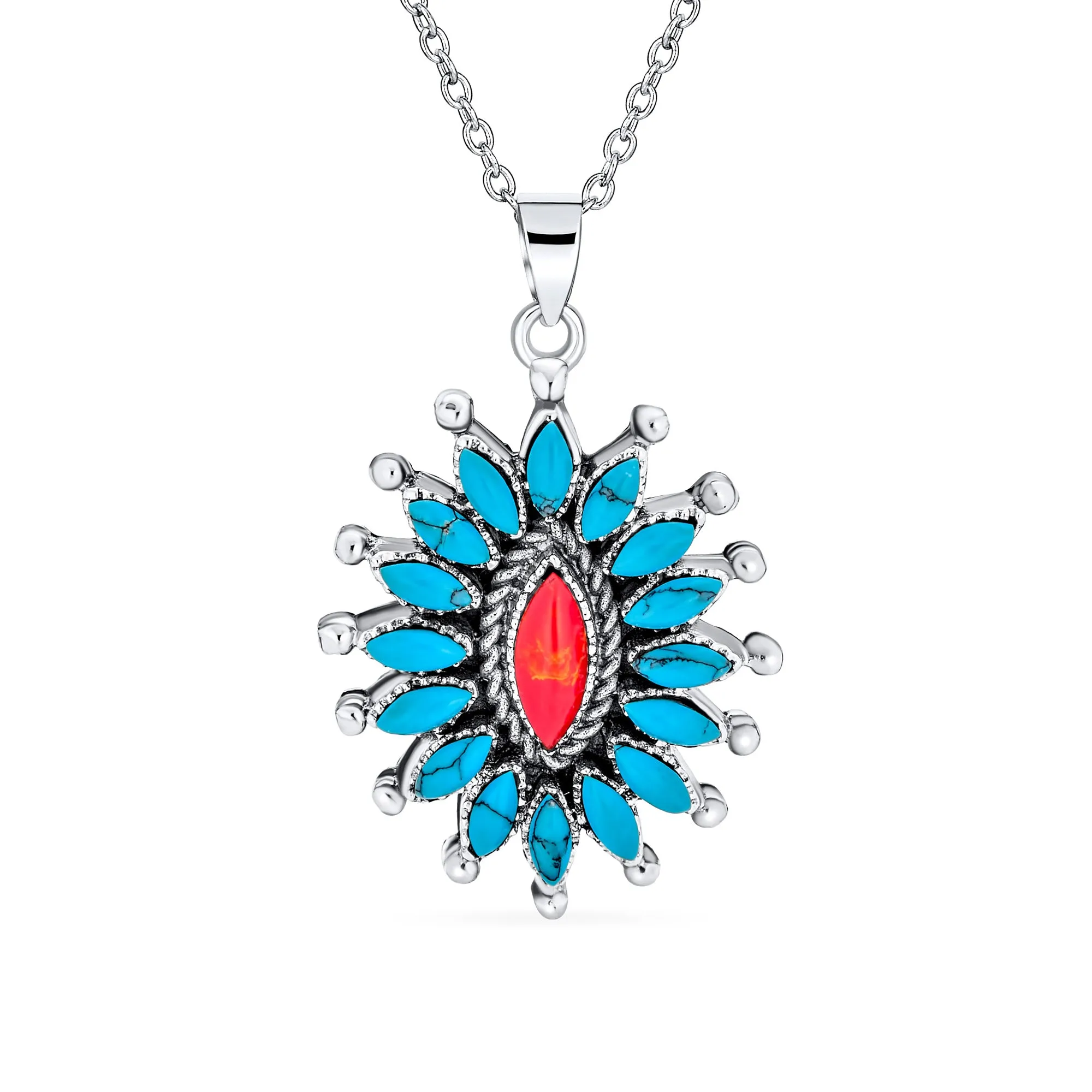 Floral Cluster Native American Coral Turquoise Pendant Cuff Bracelet