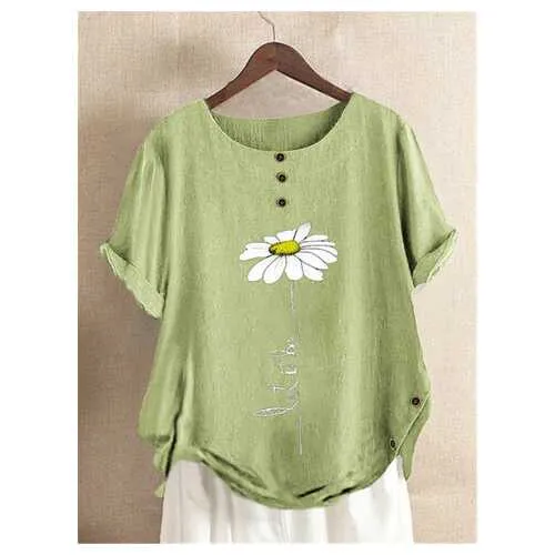 Floral Printed Button T-shirt