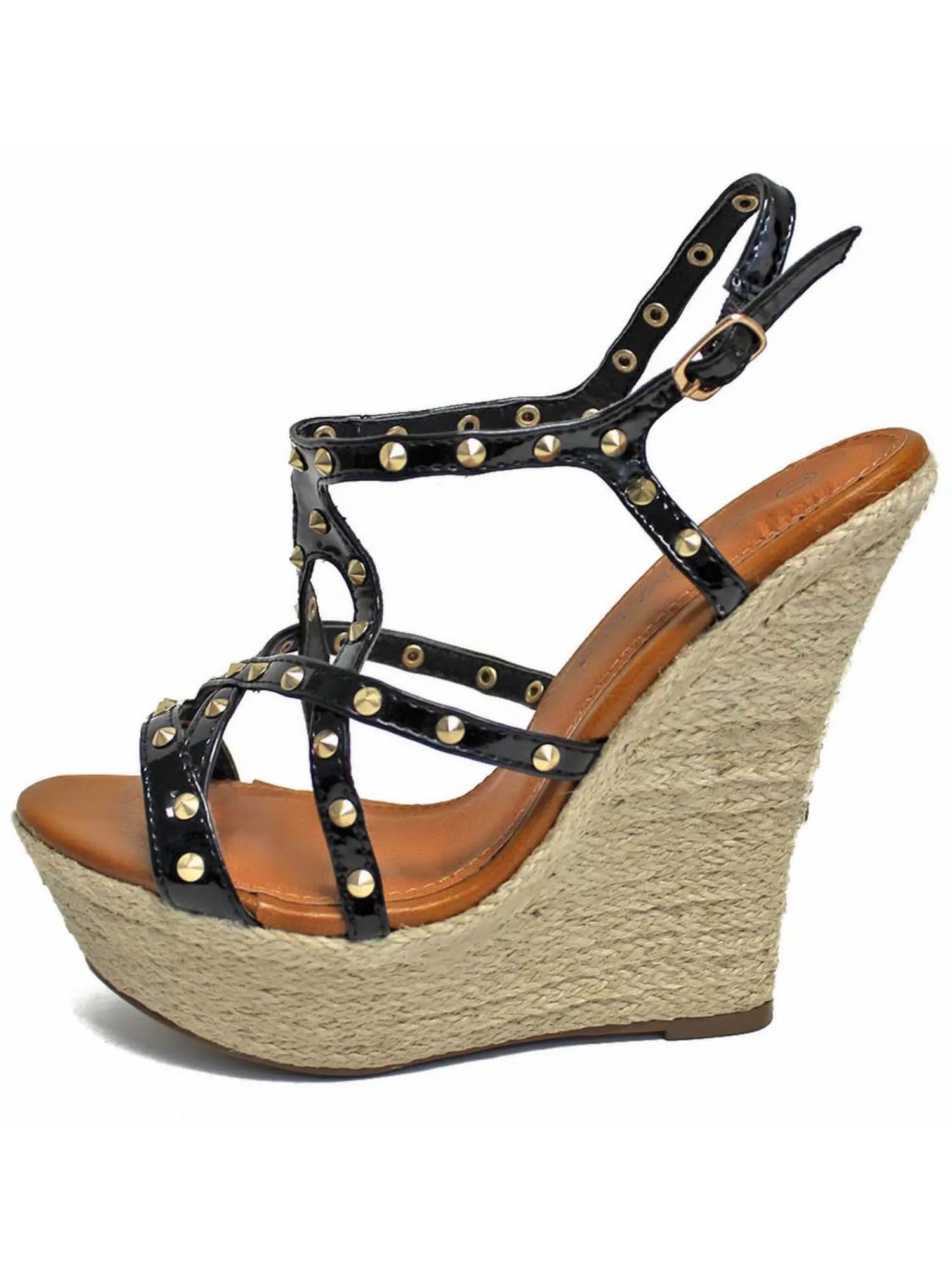 Gold Studded Strappy Wedge Sandals
