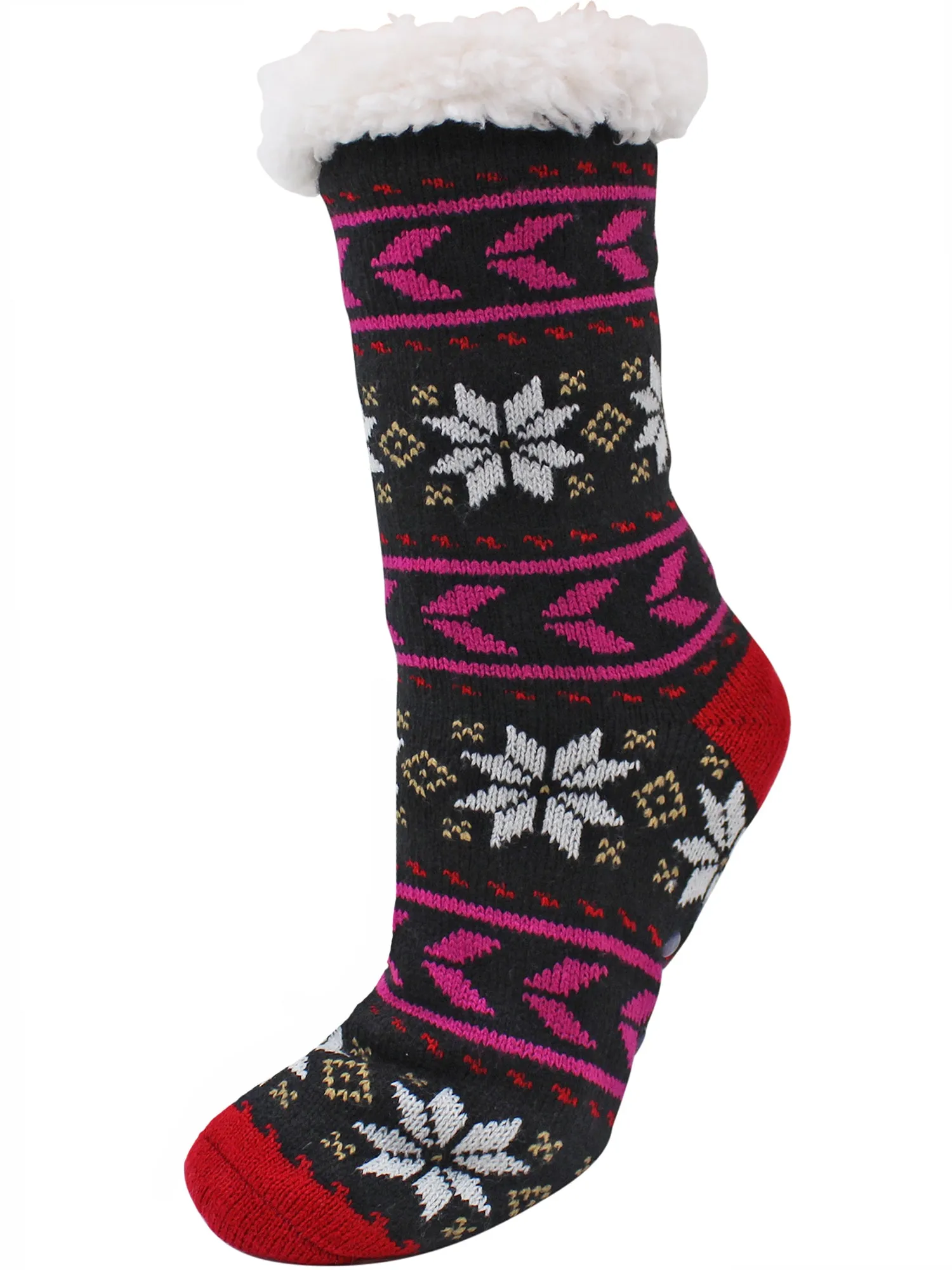 Gray & Red Snowflake Winter Thermal 2-Pack Thick Non-Skid Slipper Socks