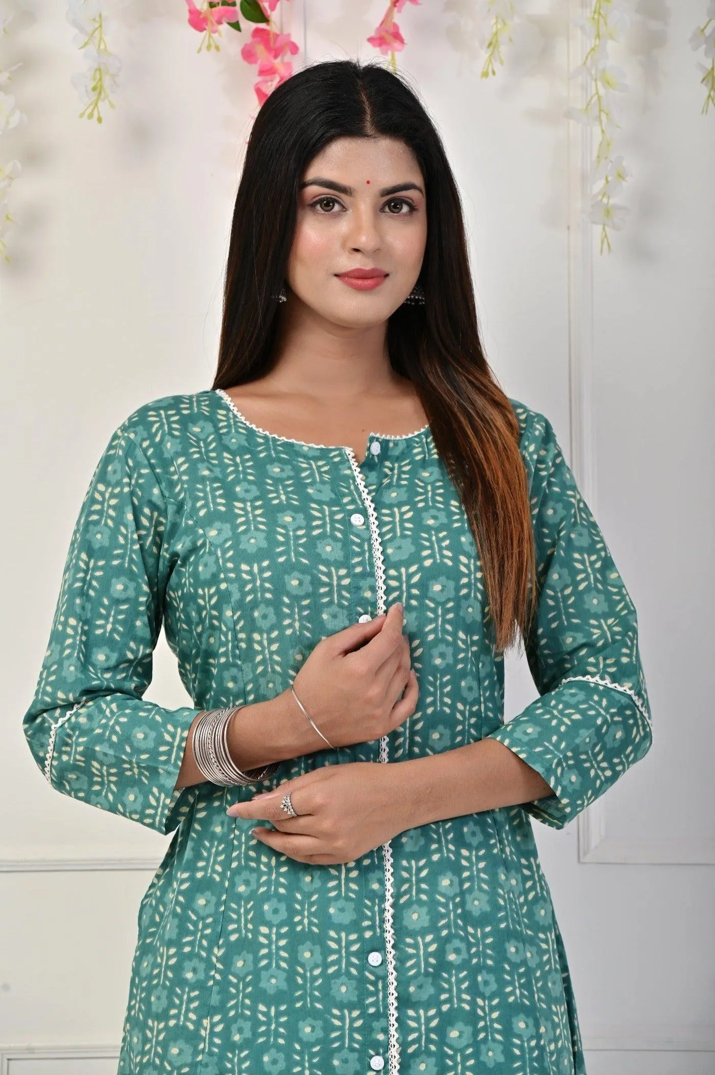 Green Flower Printed Kurtis: Nature's Beauty