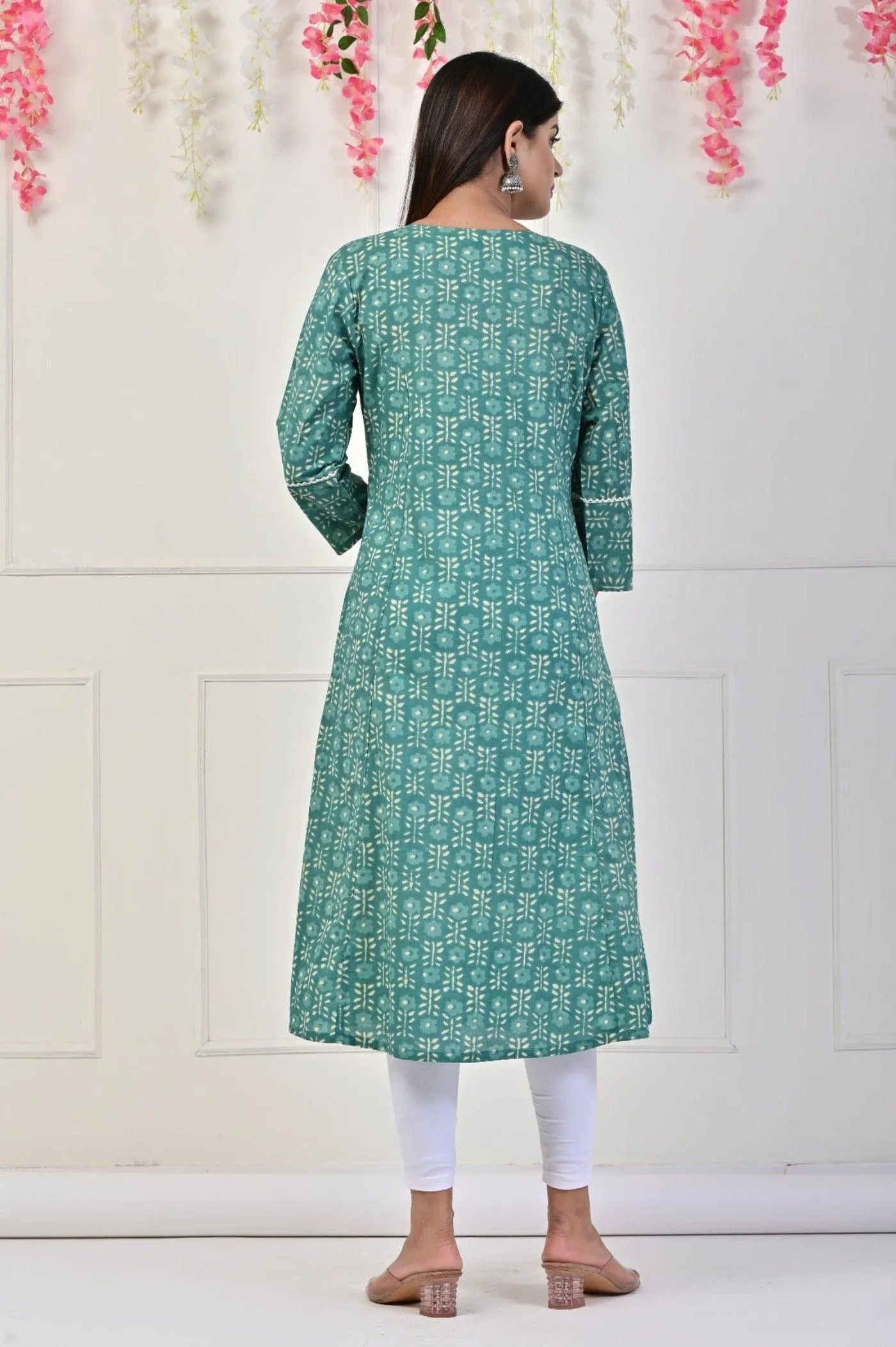 Green Flower Printed Kurtis: Nature's Beauty