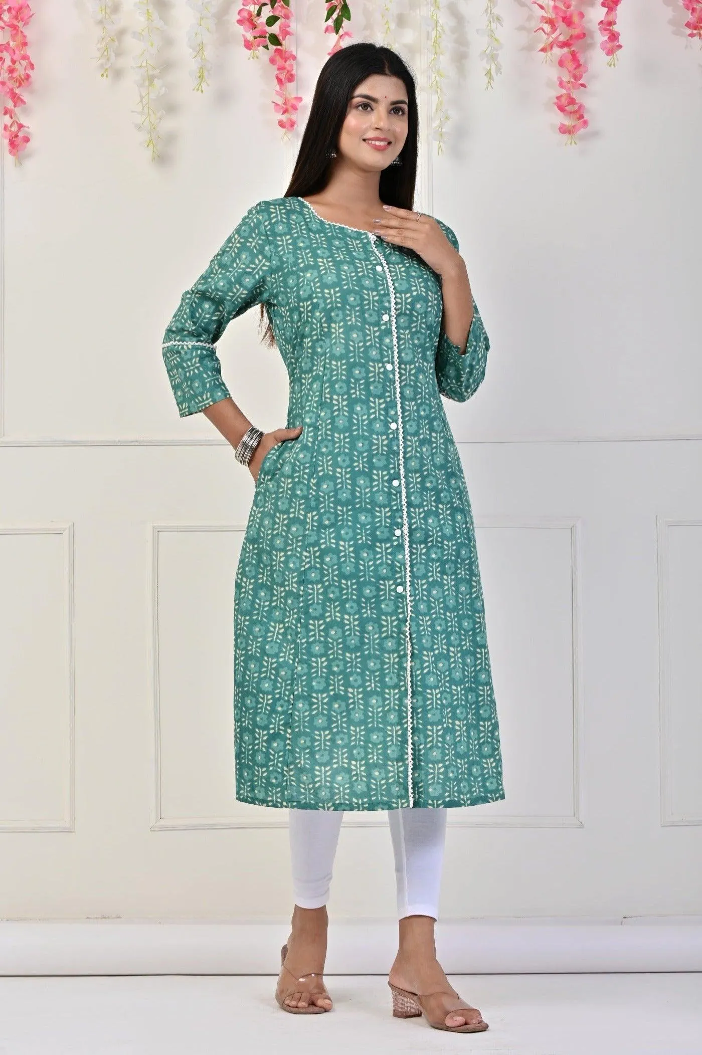 Green Flower Printed Kurtis: Nature's Beauty