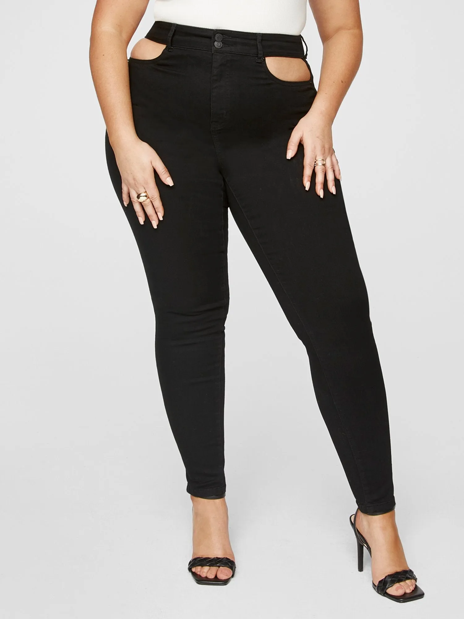 High Rise Skinny Jeans with Cutout Pockets