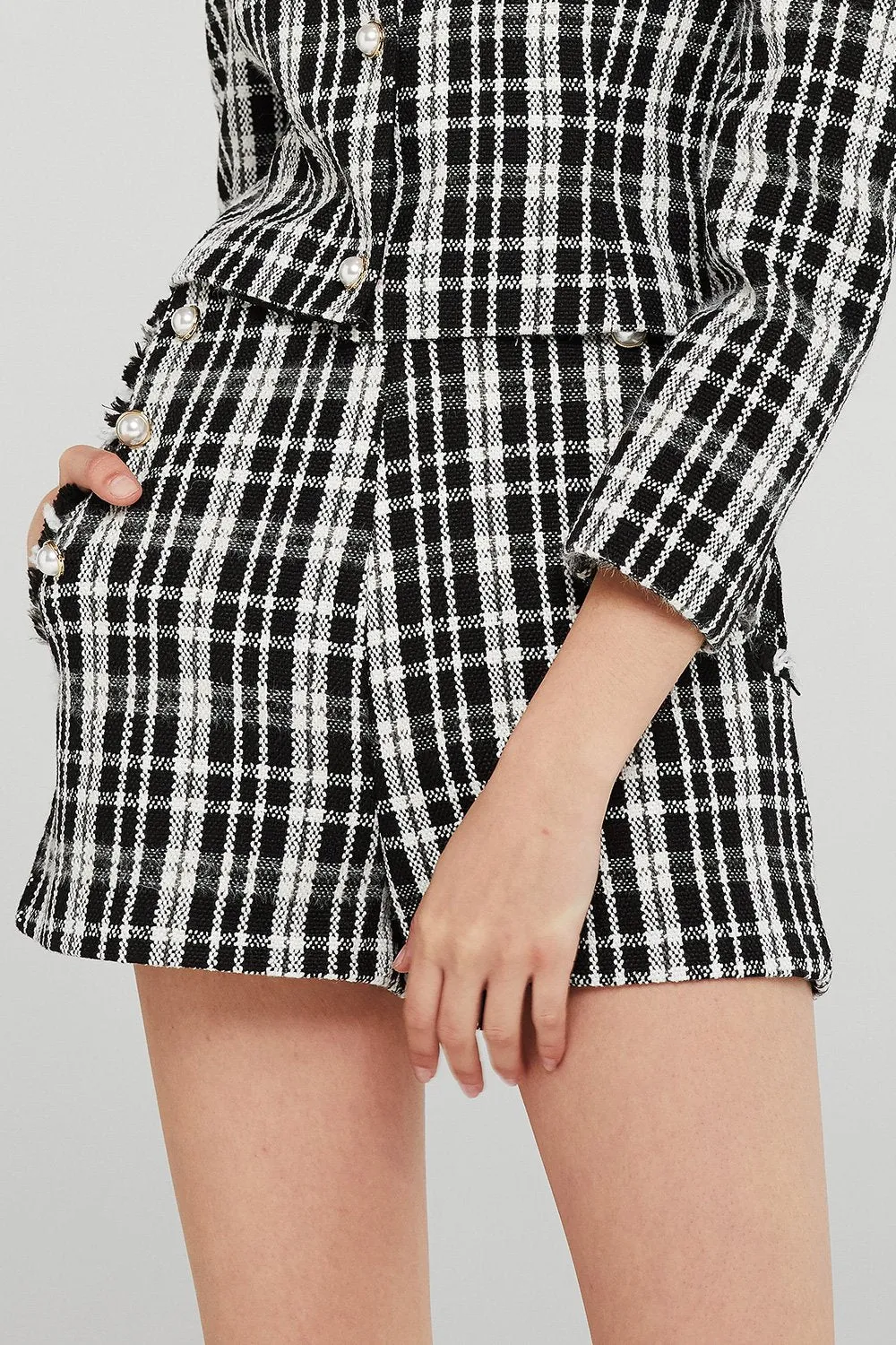 Jane Pearl Embellished Plaid Shorts