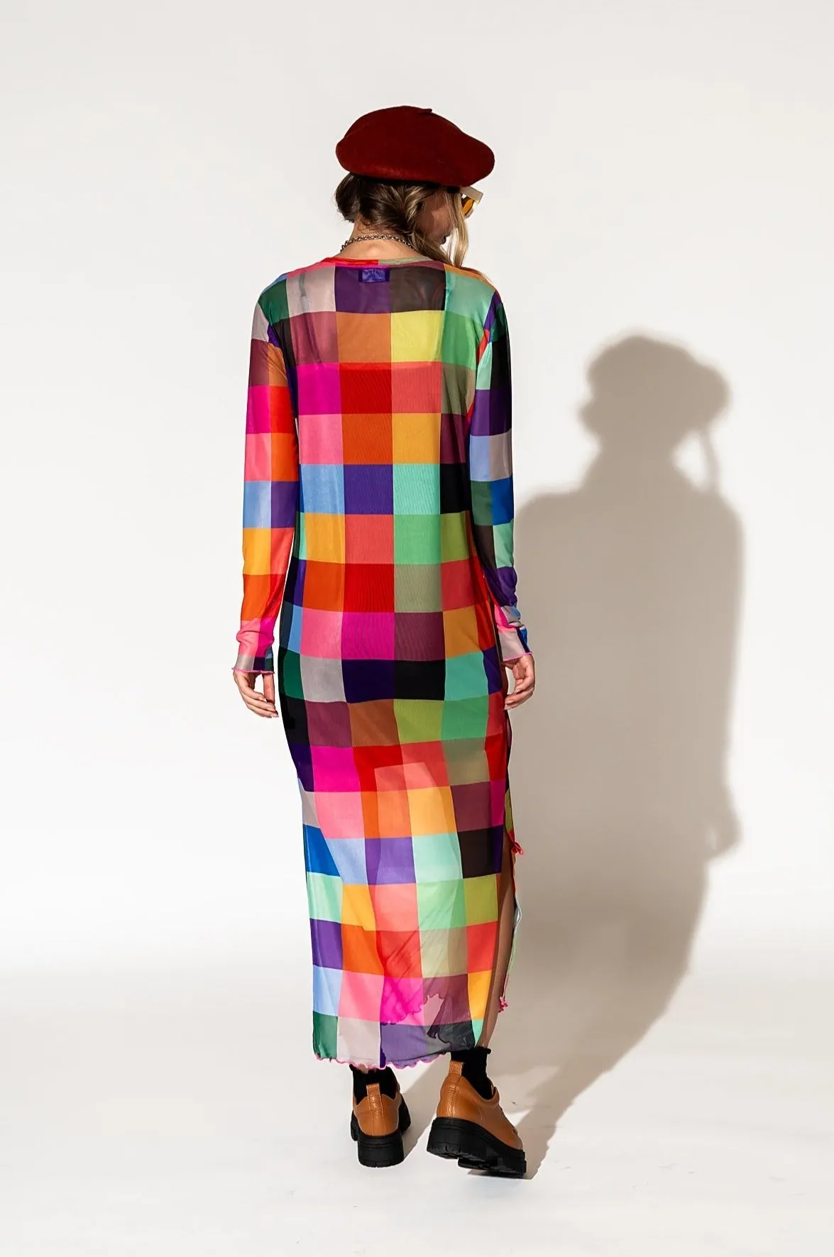Mad About You Long Sleeve Mesh Dress in Forever Young Check