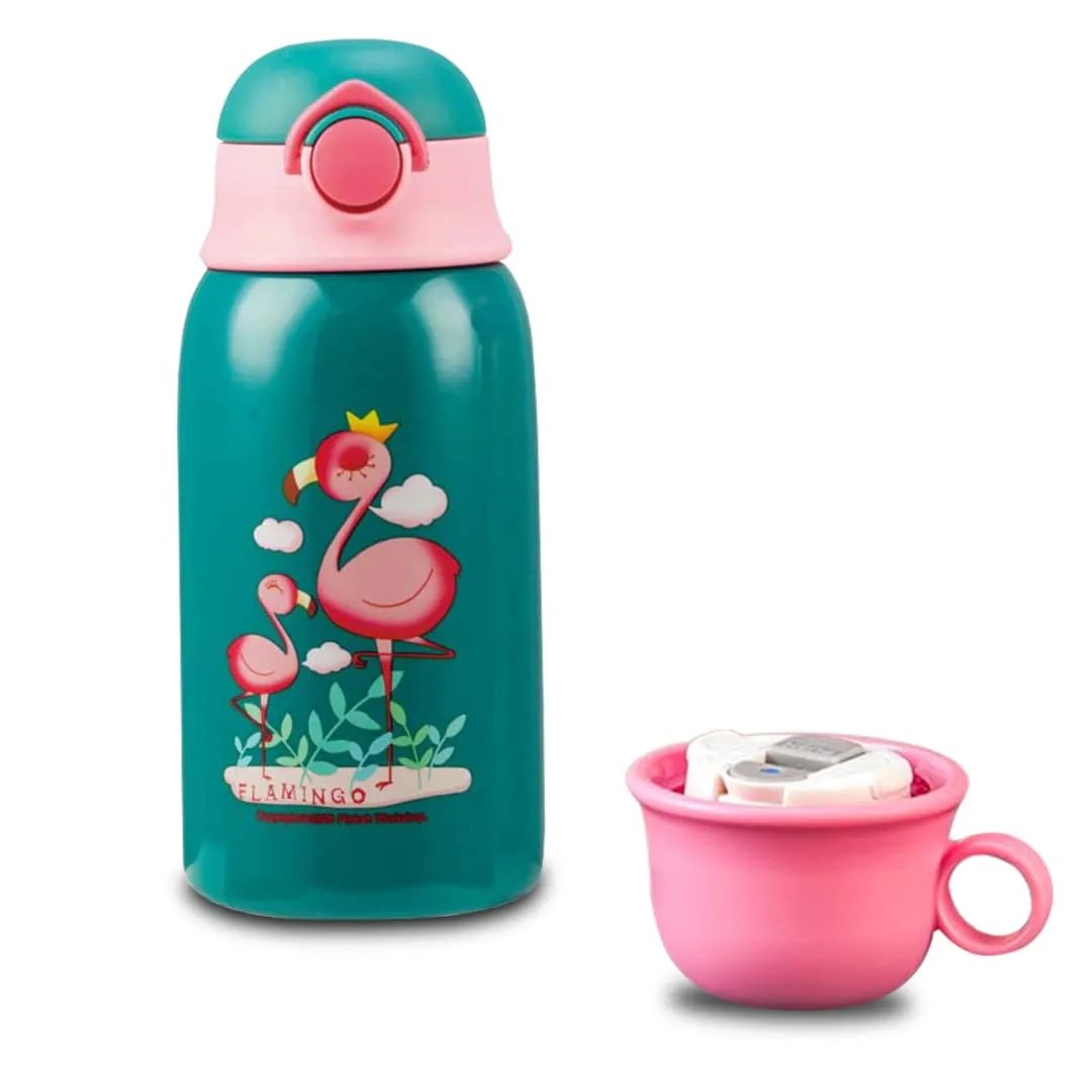 (PINKAH) Kids Bottle Cartoon Design | Stainless Steel (600ML) - Green
