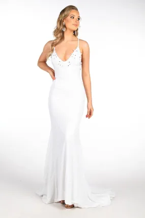 ROSIE LUXE Lace Up Back (No Slit) Sequin Gown - White