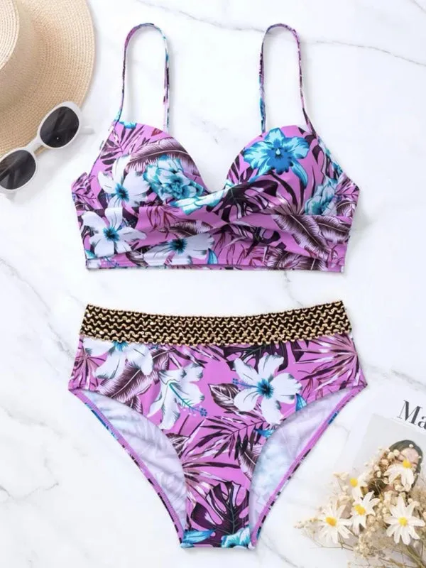 Women's Floral Cross Bikini With Full Brief